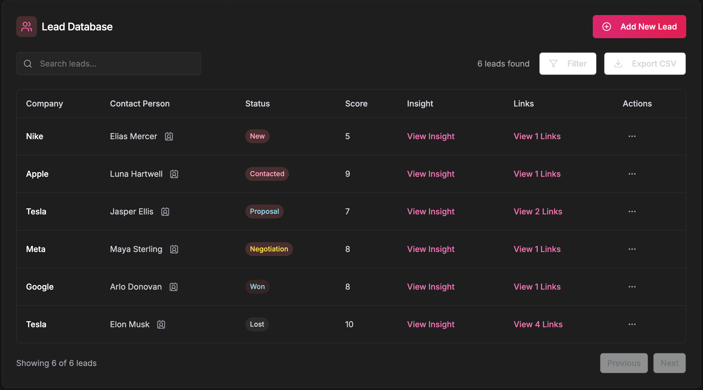 Orion dashboard interface
